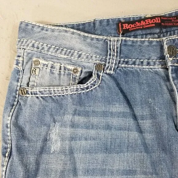 Rock & Roll Cowboy denim jeans men's 38x32 double barrel relaxed straight